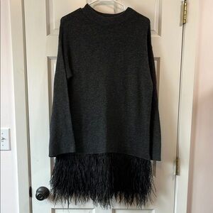Chelsea28 Nordstrom Chic Black Sweater with Ostrich Feather Hem - Size Medium